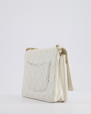 *HOT* Chanel Pearlescent Off-White Wallet on Chain Bag in Calfskin Leather with Champagne Gold Hardware