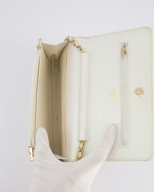 *HOT* Chanel Pearlescent Off-White Wallet on Chain Bag in Calfskin Leather with Champagne Gold Hardware