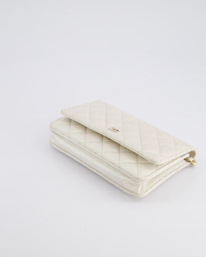 *HOT* Chanel Pearlescent Off-White Wallet on Chain Bag in Calfskin Leather with Champagne Gold Hardware