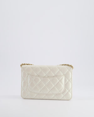 *HOT* Chanel Pearlescent Off-White Wallet on Chain Bag in Calfskin Leather with Champagne Gold Hardware