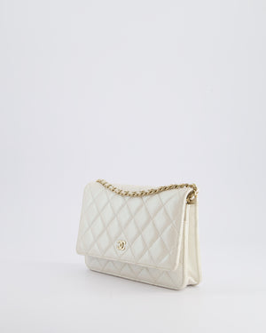 *HOT* Chanel Pearlescent Off-White Wallet on Chain Bag in Calfskin Leather with Champagne Gold Hardware