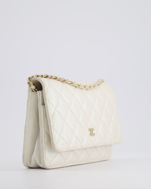 *HOT* Chanel Pearlescent Off-White Wallet on Chain Bag in Calfskin Leather with Champagne Gold Hardware