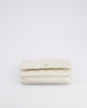 *HOT* Chanel Pearlescent Off-White Wallet on Chain Bag in Calfskin Leather with Champagne Gold Hardware