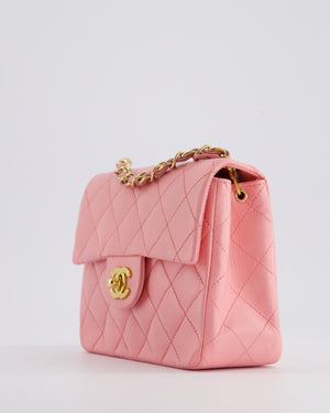 *RARE* Chanel Vintage Bubblegum Pink Mini Square Flap Bag in Lambskin Leather with 24K Gold Hardware