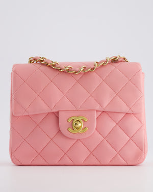 *RARE* Chanel Vintage Bubblegum Pink Mini Square Flap Bag in Lambskin Leather with 24K Gold Hardware