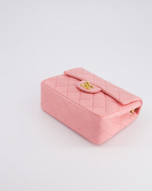 *RARE* Chanel Vintage Bubblegum Pink Mini Square Flap Bag in Lambskin Leather with 24K Gold Hardware