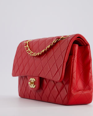 *FIRE PRICE* Chanel Red Vintage Medium Classic Double Flap Bag in Lambskin Leather with 24K Gold Hardware