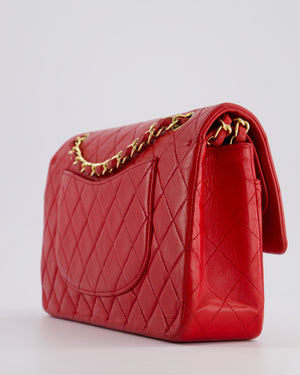 *FIRE PRICE* Chanel Red Vintage Medium Classic Double Flap Bag in Lambskin Leather with 24K Gold Hardware