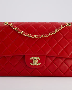 *FIRE PRICE* Chanel Red Vintage Medium Classic Double Flap Bag in Lambskin Leather with 24K Gold Hardware