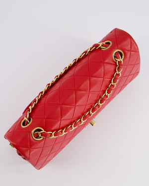 *FIRE PRICE* Chanel Red Vintage Medium Classic Double Flap Bag in Lambskin Leather with 24K Gold Hardware