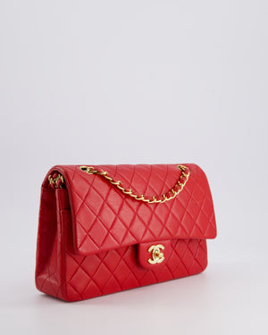 *FIRE PRICE* Chanel Red Vintage Medium Classic Double Flap Bag in Lambskin Leather with 24K Gold Hardware