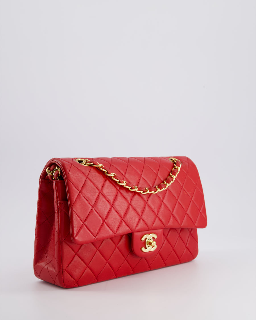 *FIRE PRICE* Chanel Red Vintage Medium Classic Double Flap Bag in Lambskin Leather with 24K Gold Hardware