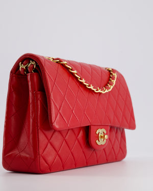 *FIRE PRICE* Chanel Red Vintage Medium Classic Double Flap Bag in Lambskin Leather with 24K Gold Hardware