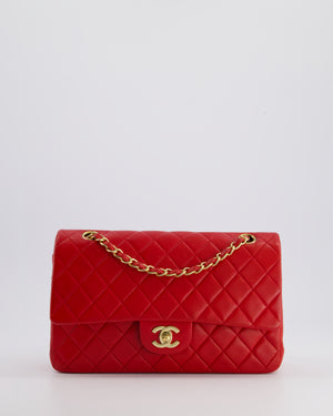 *FIRE PRICE* Chanel Red Vintage Medium Classic Double Flap Bag in Lambskin Leather with 24K Gold Hardware