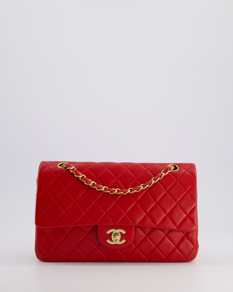 *FIRE PRICE* Chanel Red Vintage Medium Classic Double Flap Bag in Lambskin Leather with 24K Gold Hardware