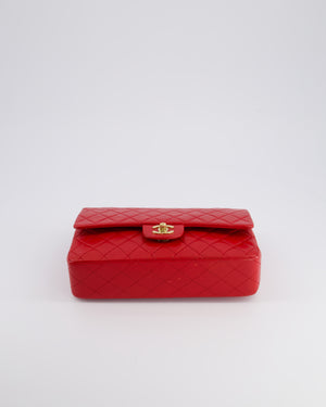 *FIRE PRICE* Chanel Red Vintage Medium Classic Double Flap Bag in Lambskin Leather with 24K Gold Hardware