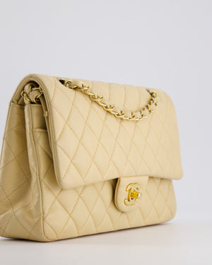 *FIRE PRICE* Chanel Beige Medium Double Flap Bag in Lambskin Leather with Champagne Gold Hardware