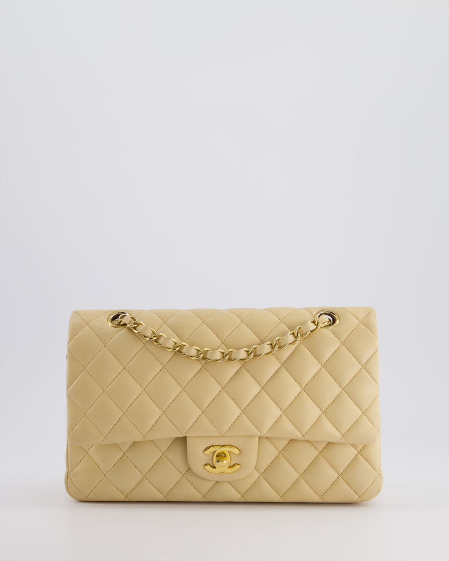 *FIRE PRICE* Chanel Beige Medium Double Flap Bag in Lambskin Leather with Champagne Gold Hardware