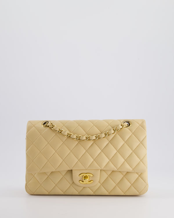 *FIRE PRICE* Chanel Beige Medium Double Flap Bag in Lambskin Leather with Champagne Gold Hardware