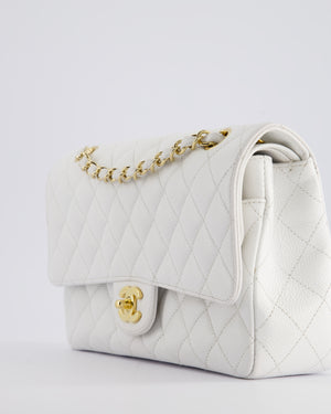 *RARE* Chanel White Medium Classic Double Flap in Caviar Leather with Gold Hardware