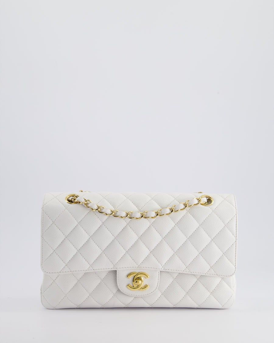 *RARE* Chanel White Medium Classic Double Flap in Caviar Leather with Gold Hardware