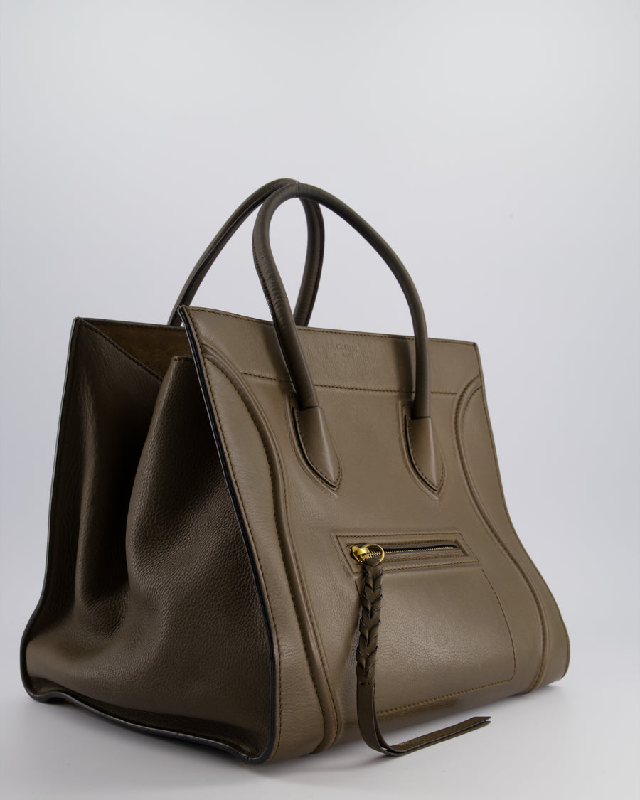 Celine Brown Large Phantom Luggage Handbag in Grained Calfskin Leather with Gold Hardware