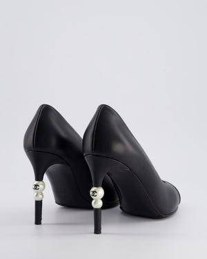 *HOT* Chanel Black Leather Pumps with Pearls & CC Logo Details Size EU 40C