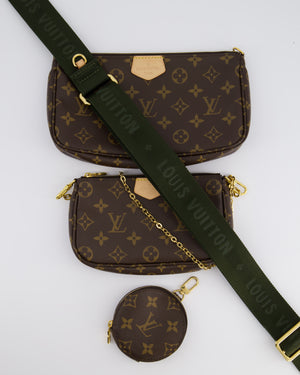 Louis Vuitton Monogram Multi Pochette Bag with Khaki Green Strap and Gold Hardware RRP £1970