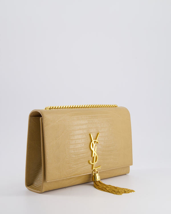 Saint Laurent Beige Lizard Embossed Kate Tassel Bag with Gold Hardware