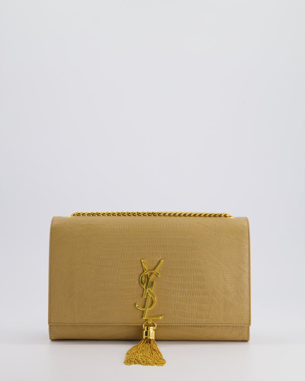 Saint Laurent Beige Lizard Embossed Kate Tassel Bag with Gold Hardware