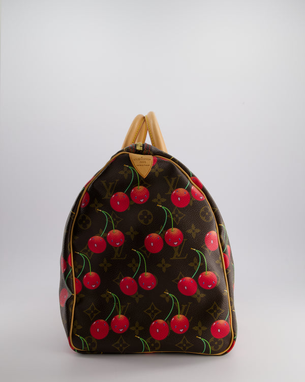 *COLLECTORS PIECE* Louis Vuitton x Murakami Vintage Cherry Brown Monogram Keepall 45 with Gold Hardware