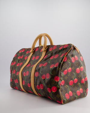 *COLLECTORS PIECE* Louis Vuitton x Murakami Vintage Cherry Brown Monogram Keepall 45 with Gold Hardware