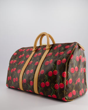 *COLLECTORS PIECE* Louis Vuitton x Murakami Vintage Cherry Brown Monogram Keepall 45 with Gold Hardware