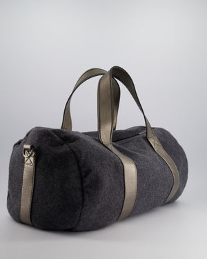 Brunello Cucinelli Grey Felt Duffle Bag with Gunmetal Grey Hardware