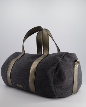 Brunello Cucinelli Grey Felt Duffle Bag with Gunmetal Grey Hardware