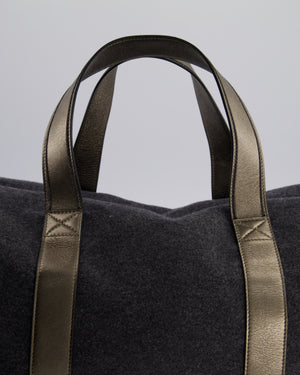 Brunello Cucinelli Grey Felt Duffle Bag with Gunmetal Grey Hardware