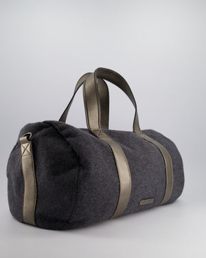 Brunello Cucinelli Grey Felt Duffle Bag with Gunmetal Grey Hardware