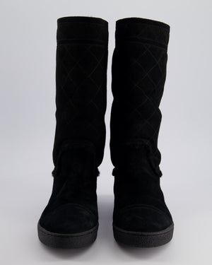 Chanel Black Suede, Shearling CC Logo Ankle Boots Size EU 40.5