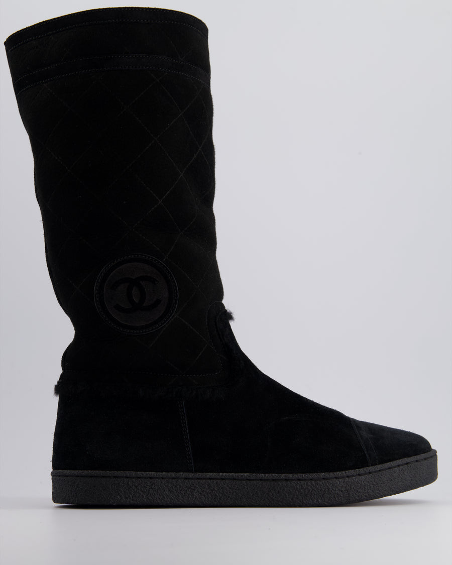 Chanel Black Suede, Shearling CC Logo Ankle Boots Size EU 40.5