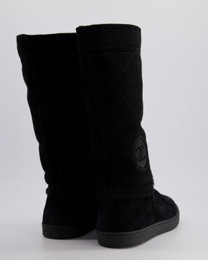 Chanel Black Suede, Shearling CC Logo Ankle Boots Size EU 40.5