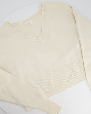 Chloe Cream Cashmere V-Neck Jumper With Embroidered Emblem Detail Size XS