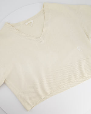 Chloe Cream Cashmere V-Neck Jumper With Embroidered Emblem Detail Size XS