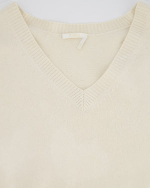 Chloe Cream Cashmere V-Neck Jumper With Embroidered Emblem Detail Size XS