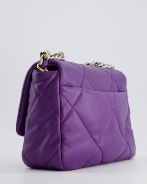 Chanel Purple Medium 19 Bag in Quilted Goatskin Leather with Mixed Hardware