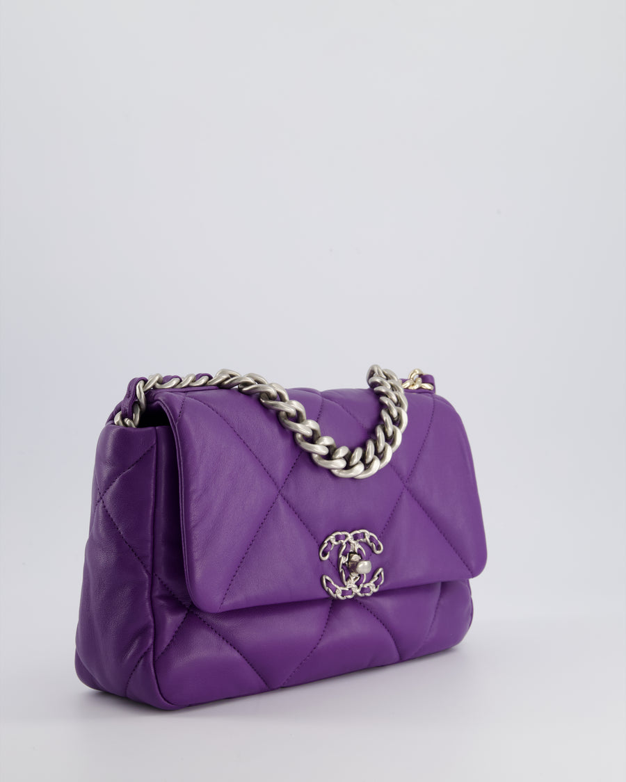 Chanel Purple Medium 19 Bag in Quilted Goatskin Leather with Mixed Hardware