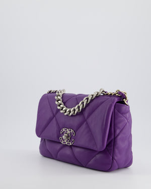 Chanel Purple Medium 19 Bag in Quilted Goatskin Leather with Mixed Hardware