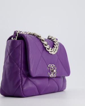 Chanel Purple Medium 19 Bag in Quilted Goatskin Leather with Mixed Hardware