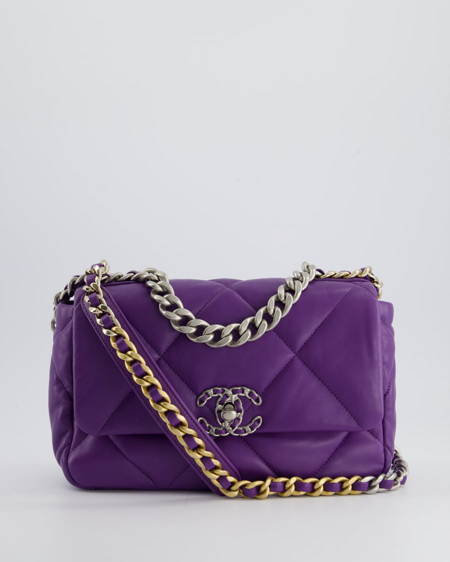 Chanel Purple Medium 19 Bag in Quilted Goatskin Leather with Mixed Hardware