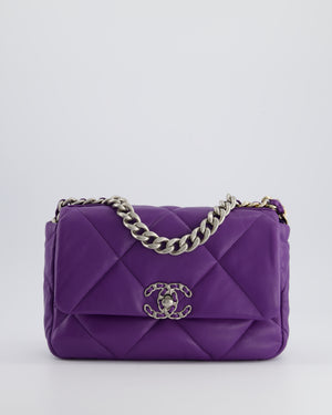 Chanel Purple Medium 19 Bag in Quilted Goatskin Leather with Mixed Hardware