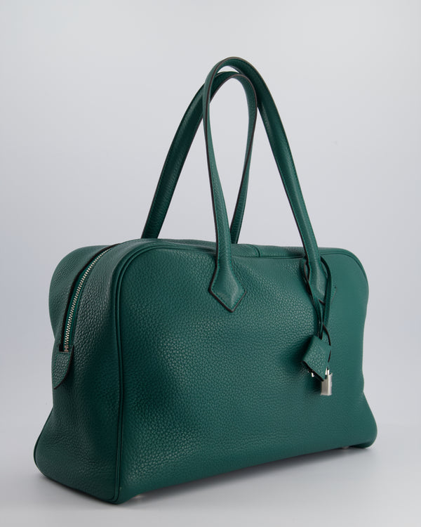 Hermès Victoria II 35cm Bag in Malachite Clemence Leather with Palladium Hardware